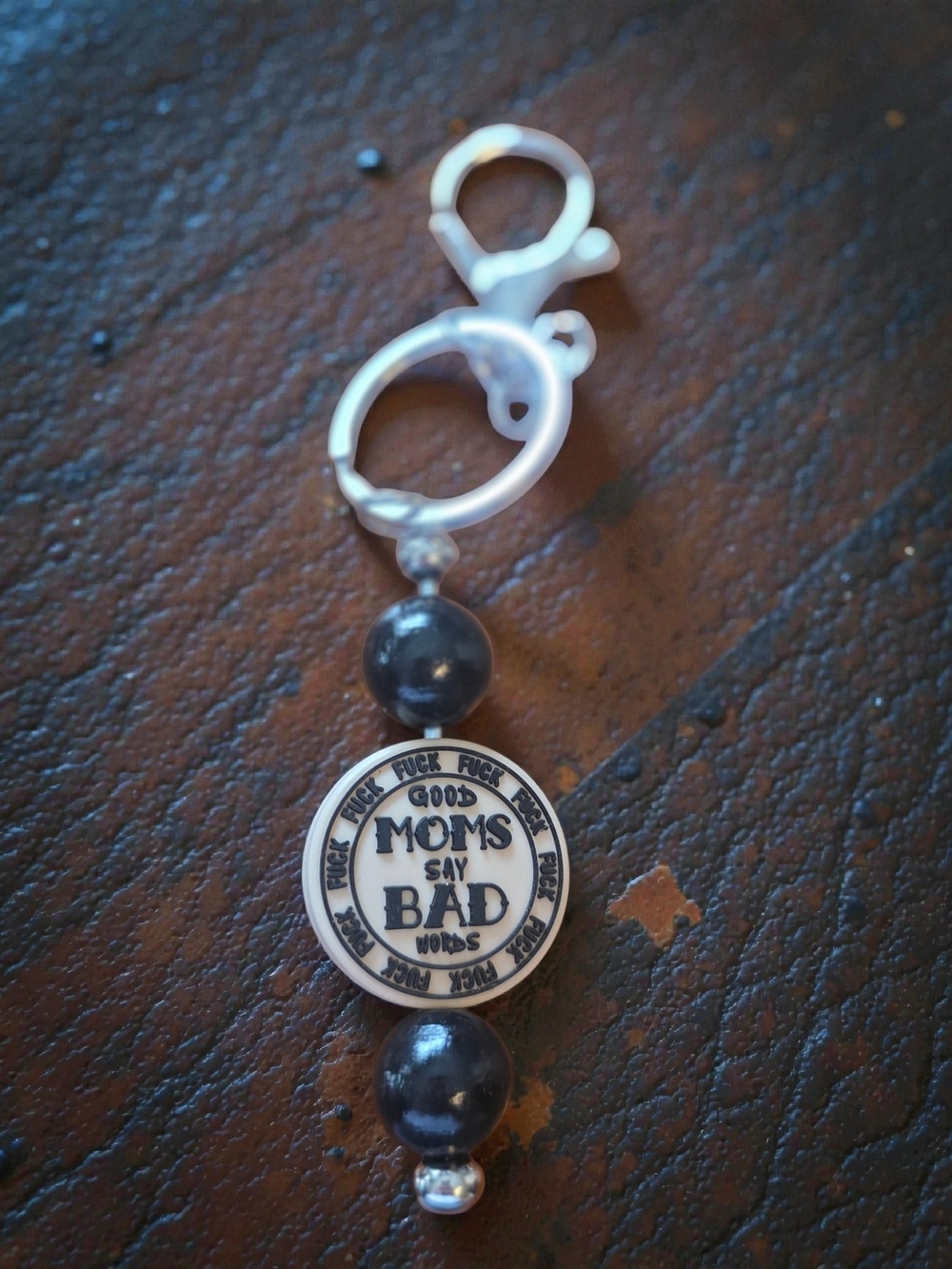 "Good Moms Say Bad Words" Black Bead Keychain Charm